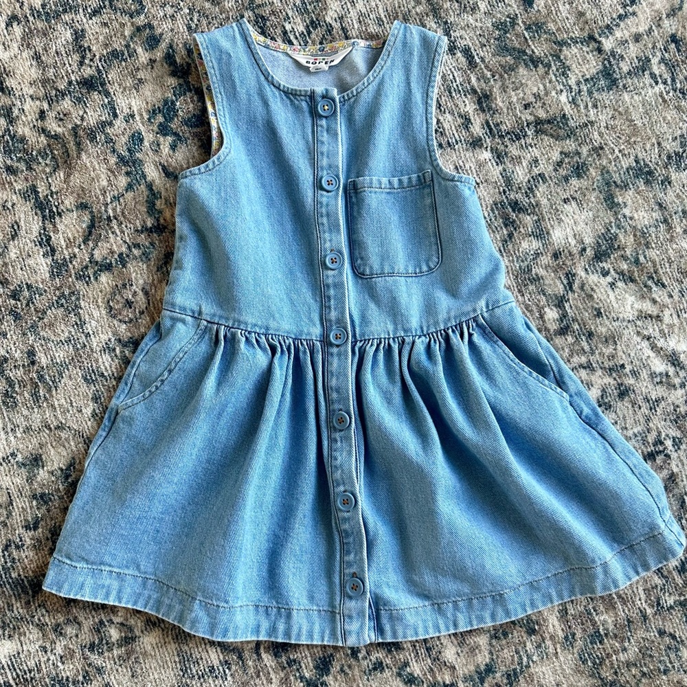 Mini Boden Button Pinafore Dress